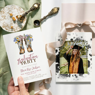 Invitation Floral Cowboy Boot Western Graduation Party