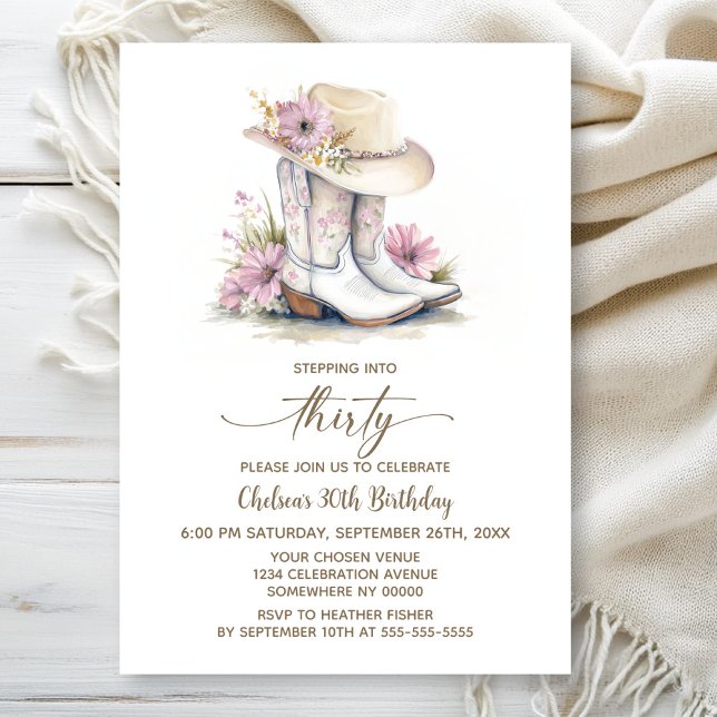 Invitation Floral Cowgirl Boots and Hat 30th Birthday Party (Créateur téléchargé)