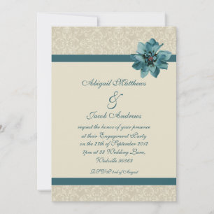 Invitation Floral Cream Et Turquoise Blue Engageme