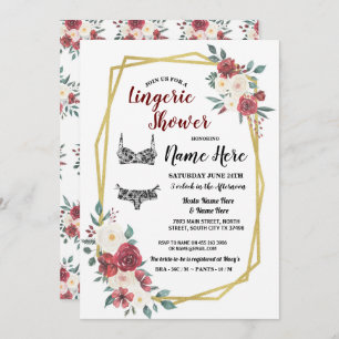 Invitation Floral crème rouge d'aquarelle d'or de douche de