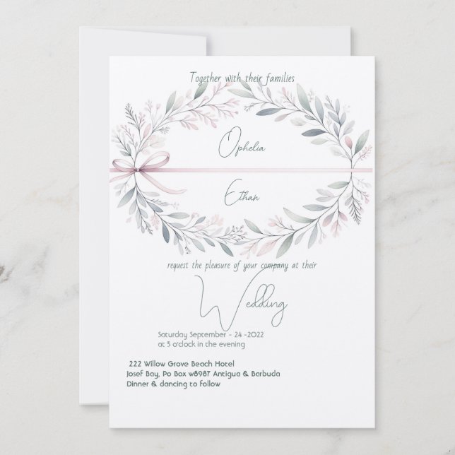 Invitation Floral Crest Shabby Chic Typographie mariage (Devant)