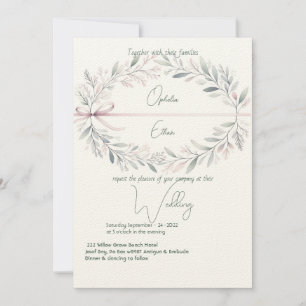 Invitation Floral Crest Shabby Chic Typographie mariage