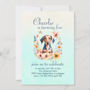 Invitation Floral Dachshund Chien Anniversaire