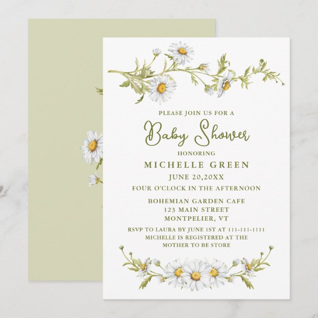 Invitation Floral Daisy Garden Botanical Baby Shower (Devant / Derrière)