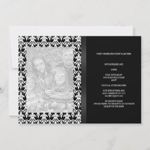 Invitation Floral Damask Black & White Photo Tous les événeme