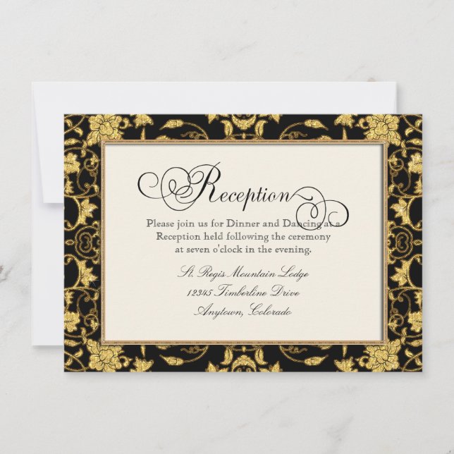 Invitation Floral Damask Gold Black Réception Mariage Invitat (Devant)