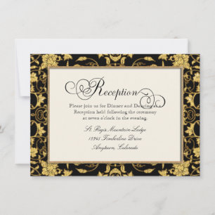 Invitation Floral Damask Gold Black Réception Mariage Invitat