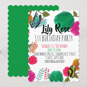 Invitation floral d'anniversaire de papillon