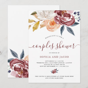Invitation Floral d'aquarelle de Bourgogne  Douche pour coupl