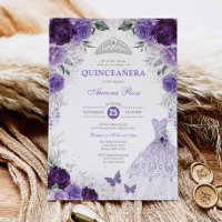 Floral d'argent violet Quinceañera Mis Quince Anos
