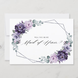 Invitation Floral d'argent violet serez-vous ma femme d'honne