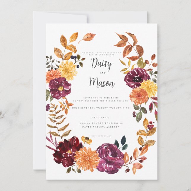 Invitation Floral d'automne avec fleur d'aquarelle BoId avec  (Devant)