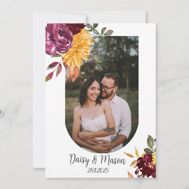 Invitation Floral d'automne avec mariage d'aquarelle BoId (Dos)