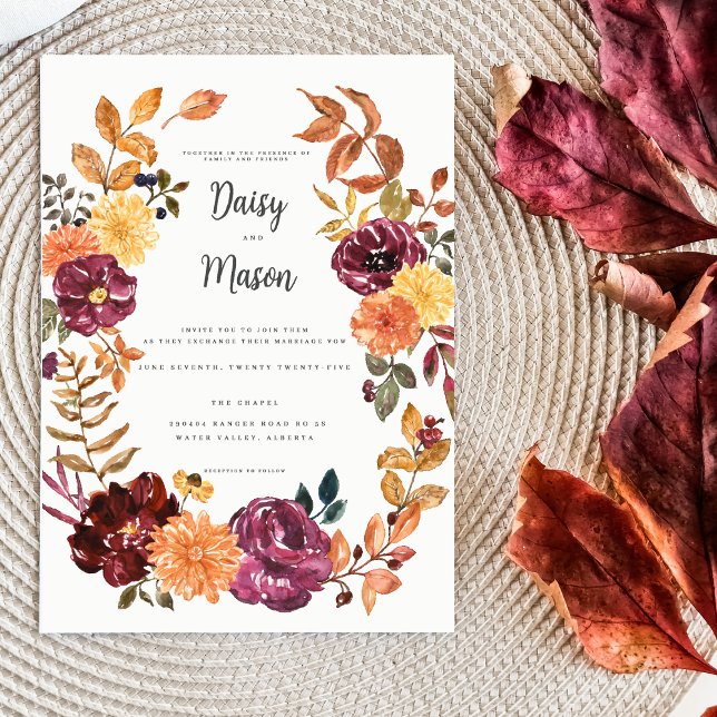 Invitation Floral d'automne avec mariage d'aquarelle BoId (Créateur téléchargé)