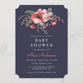 Invitation floral de baby shower de pavots