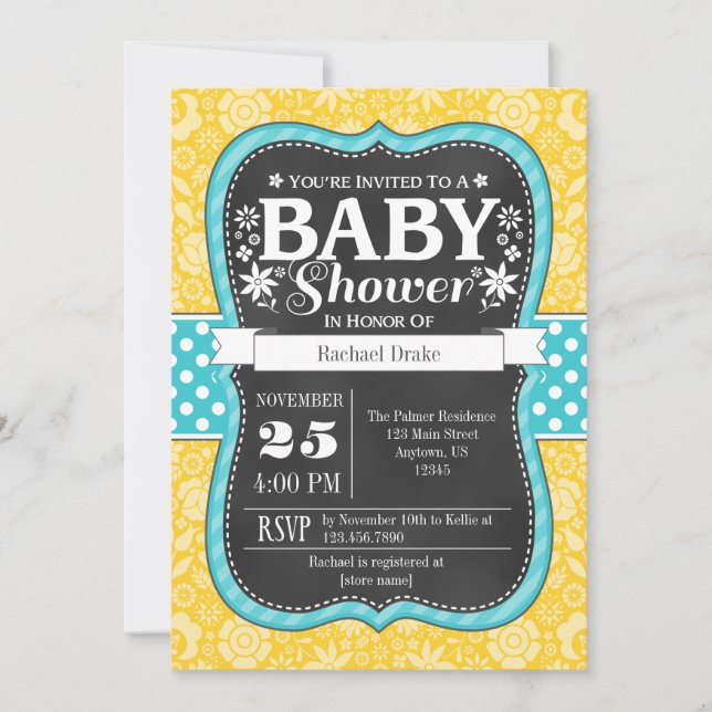 Invitation floral de baby shower de tableau (Devant)