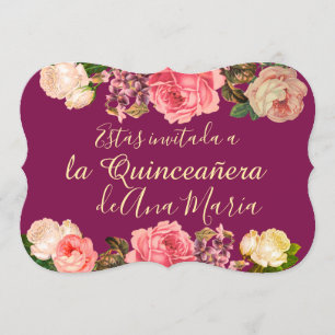 Invitation Floral de Borgoña Quinceanera Celebración