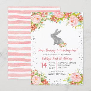 Invitation Floral de Bunny rose et argenté
