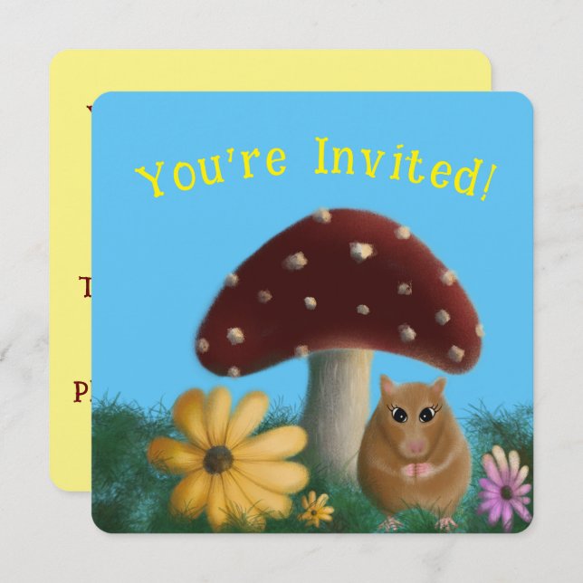 Invitation Floral de champignons et souris (Devant / Derrière)