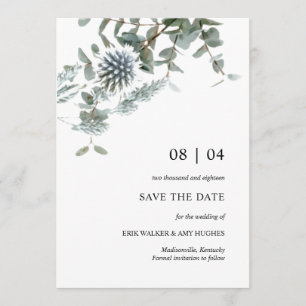 Invitation Floral de chardon bleu rustique Sauvez la date