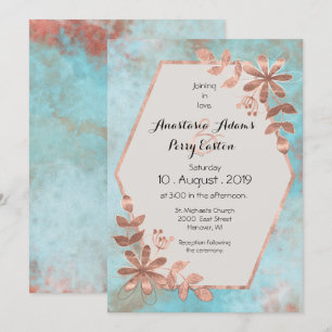 Invitation Floral de cuivre sur Mariage Turquoise d'aquarelle