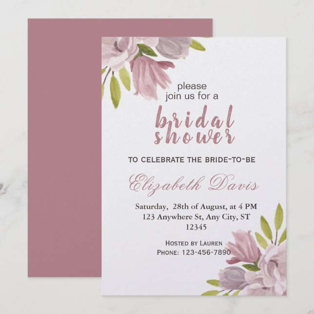 Invitation Floral de douche de mariée (Devant / Derrière)
