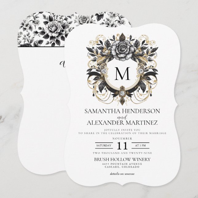 Invitation Floral de glam vintage (Devant / Derrière)