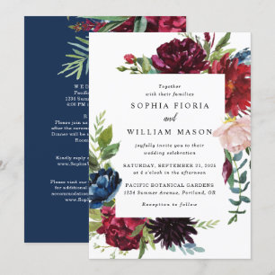 Invitation Floral de la marine de Bourgogne en un seul Faire-