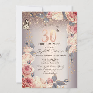 Invitation Floral de luxe, Papillon, Lumières 30e anniversair