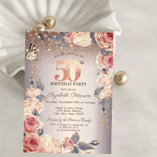 Invitation Floral de luxe, Papillon, Lumières 50e anniversair