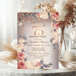 Invitation Floral de luxe, Papillon, Lumières 75e anniversair