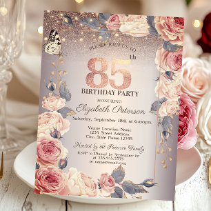 Invitation Floral de luxe, Papillon, Lumières 85e anniversair