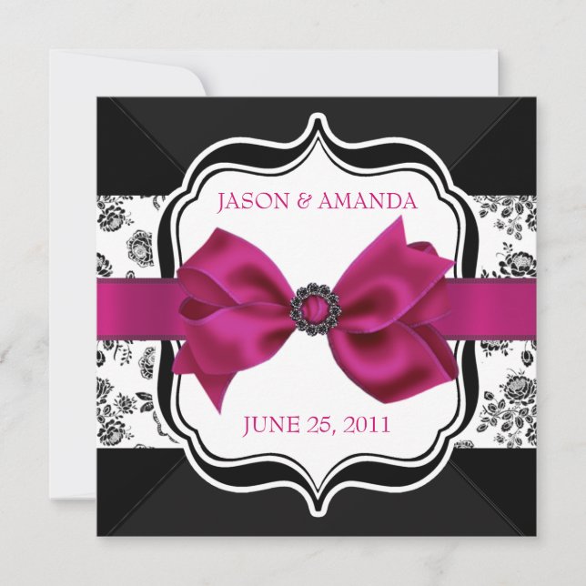 Invitation floral de Mariage damassé avec Bow (Devant)