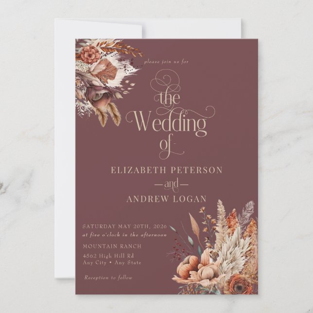 Invitation Floral de terre cuite moderne | Mariage des fleurs (Devant)