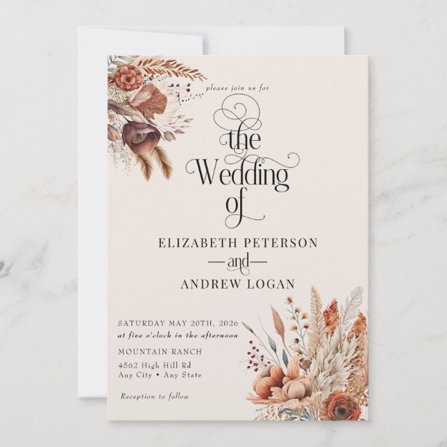 Invitation Floral de terre cuite moderne | Mariage des fleurs (Devant)