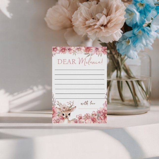 Invitation Floral Deer Birthday Message Card (Créateur téléchargé)