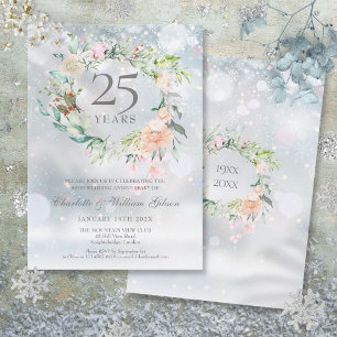 Invitation Floral d'hiver 25e anniversaire Mariage d'argent