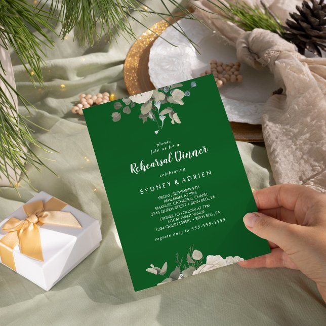 Invitation Floral d'hiver|Dîner de répétition vert (Créateur téléchargé)