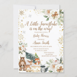 Invitation Floral d'hiver Un petit flocon de neige est en rou
