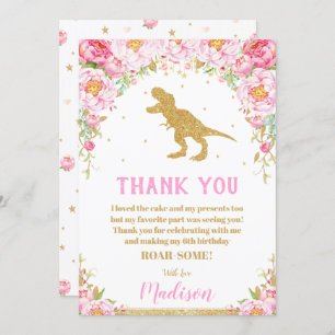 Invitation Floral Dinosaur Anniversaire Fille T-Rex