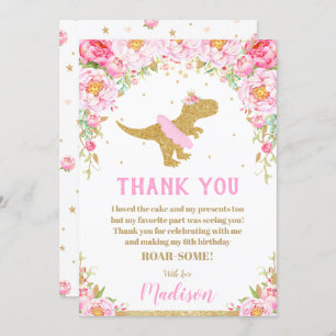 Invitation Floral Dinosaur Anniversaire Fille T-Rex