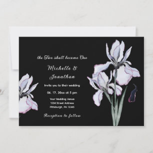 Invitation Floral d'Iris blanc sur Mariage chrétien noir