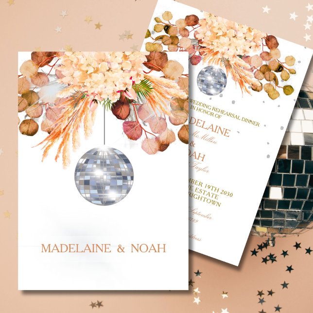 Invitation Floral Disco Ball Elegant Chic Mariage Repétition (Créateur téléchargé)