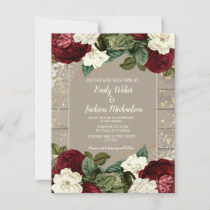 Invitation Floral d'ivoire de Bourgogne Vintage mariage