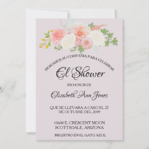 Invitation Floral d'ivoire rose pâle de Fête des mariées espa