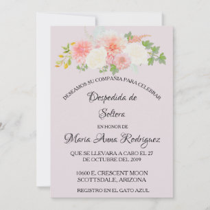 Invitation Floral d'ivoire rose pâle de Fête des mariées espa