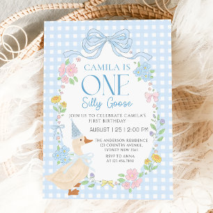 Invitation Floral d'oie bête En vichy premier anniversaire