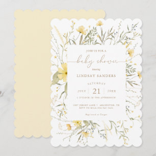 Invitation Floral d'or   Baby shower Fleur sauvage à écharpe