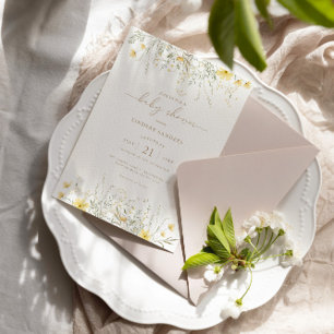 Invitation Floral d'or   Baby shower frontalier Fleur sauvage