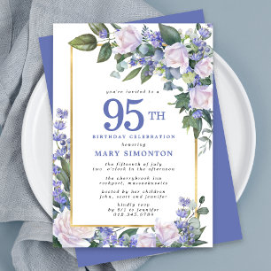Invitation Floral d'or bleu blanc 95e anniversaire